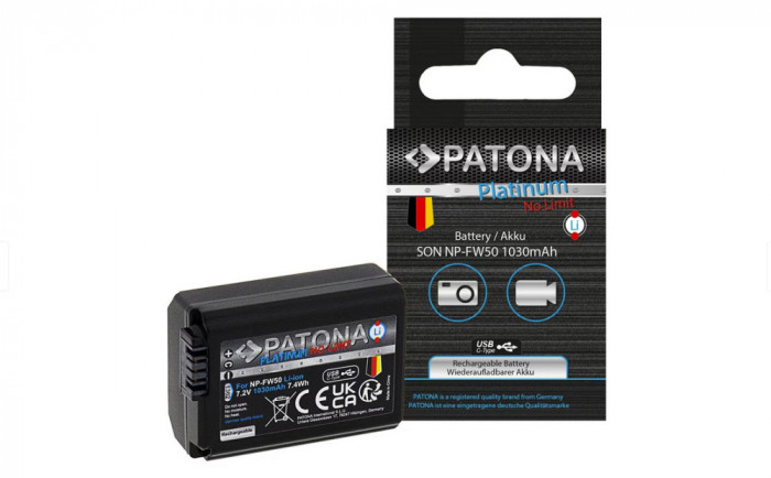Acumulator Patona Platinum NP-FW50 cu mufa Typ-C 1030mAh replace Sony-1362