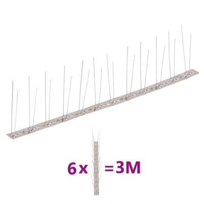 vidaXL Set bandă cu țepi antipăsări cu 2 r&amp;acirc;nduri, 6 buc., oțel, 3 m foto