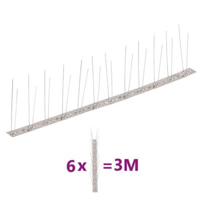 Set bandă cu țepi antipăsări cu 2 r&amp;acirc;nduri, 6 buc., oțel, 3 m foto