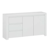 Cumpara ieftin Comoda 2 usi 3 sertare mdf alb lucios Lindy 156x42x85 cm