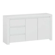 Comoda 2 usi 3 sertare mdf alb lucios Lindy 156x42x85 cm
