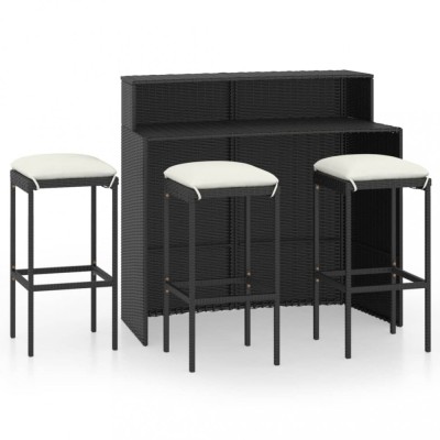 vidaXL Set mobilier bar de grădină cu perne, 4 piese, negru foto