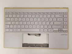 Carcasa superioara cu tastatura palmrest Laptop, Asus, ZenBook 14 UM425I, UM425IA, 90NB0RT2-R31UI1, 90NB0RT2-R31UI0, UX425IA-2P, iluminata, argintie,
