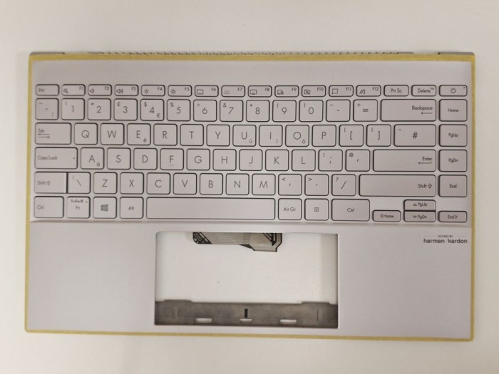 Carcasa superioara cu tastatura palmrest Laptop, Asus, ZenBook 14 UM425I, UM425IA, 90NB0RT2-R31UI1, 90NB0RT2-R31UI0, UX425IA-2P, iluminata, argintie,