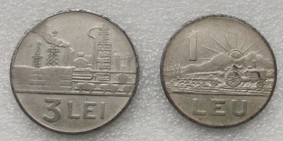 G5. ROMANIA RPR lot 1 leu si 3 lei 1963 ** foto
