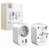 Incarcator Retea Tech-Protect TA100 Travel UK, 20W, 3A, 1 x Schuko - 1 x USB-A - 1 x USB-C, Alb