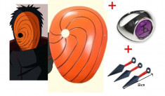 Set 3 accesorii Naruto Tobi Obito Uchiha: Masca + Inel + 3 Kunai Cosplay Anime foto