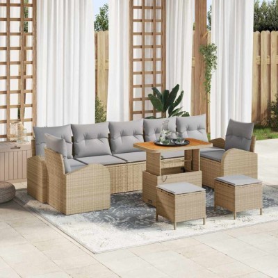 vidaXL Set de canapele pentru grădină cu pernă 10 pcs Bej Rattan poli 3362382 foto