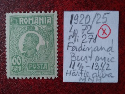 1920- Romania- Ferd. b. mic Mi271-Hartie alba-MNH foto