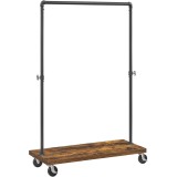 VASAGLE Suport haine cu bara metalica si raft inferior, cadru metalic si PAL, stil industrial, 104x40x162 cm, maro rustic si negru Household NewTrend