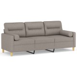 Canapea cu 3 locuri cu pernute, gri taupe, 180 cm, textil