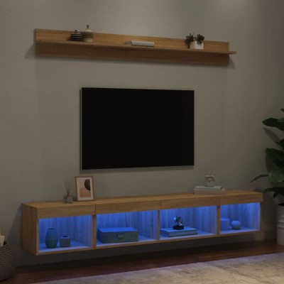 vidaXL Unități de perete TV cu LED-uri, 5 piese, stejar sonoma, lemn foto