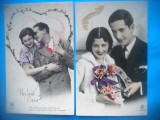 HOPCT 1640 CUPLU-ROMANTICA-FRANTA--LOT 2 CARTI POSTALE VECHI-CIRCULATE