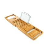 Tava Cada Bambus Reglabila 70-105cm, Suport Tableta/Carte, Pahar Vin, Telefon, Accesorii Baie