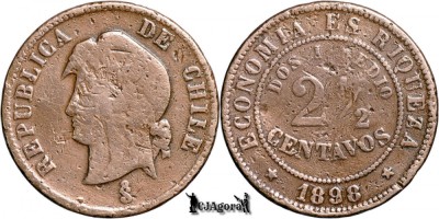 1898, 2&amp;frac12; Centavos - Chile foto