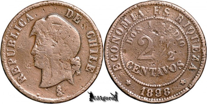 1898, 2&frac12; Centavos - Chile