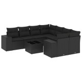 Set mobilier de gradina cu perne, 9 piese, negru, poliratan