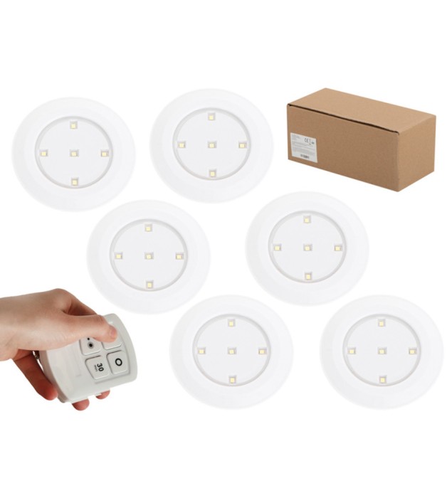 Set 6 Lampi LED Wireless, autoadeziv, cu telecomanda, pentru iluminat scari sau mobilier