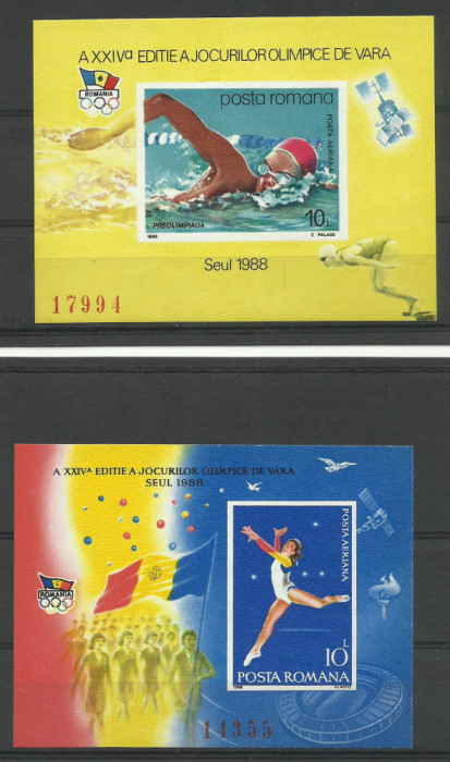 Romania MNH 1988 - Preolimpiada si Jocurile Olimpice Seul Seoul - LP 1204 + 1209