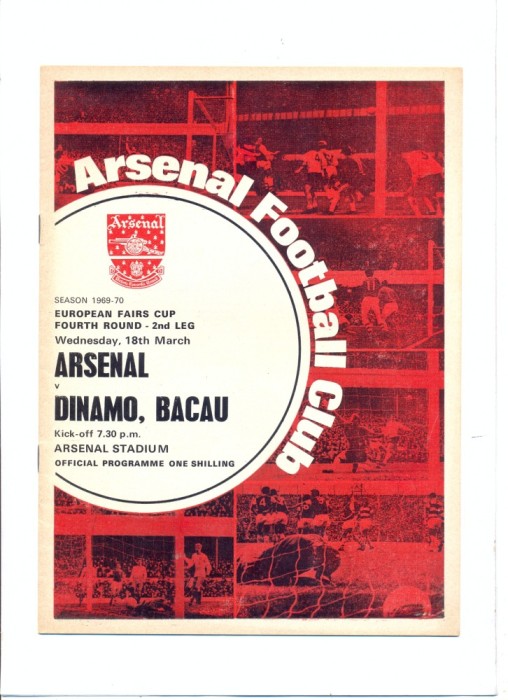 Program oficial Arsenal Londra - Dinamo Bacau 1969