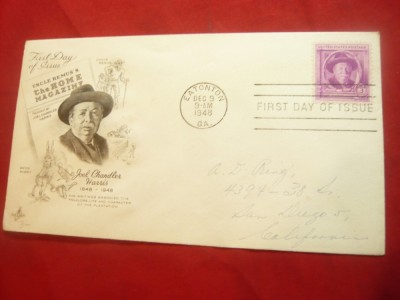 Plic FDC -Personalitati- J.Chandler Harris - Scriitor 1948 SUA foto