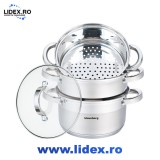 Oala inox pentru fiert cu aburi Klausberg KB7136, capacitate 2.5 L, 4 piese, inductie, capac