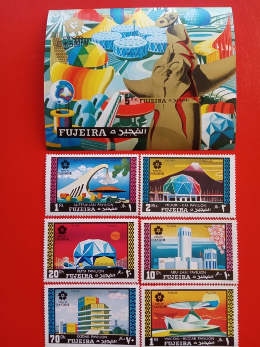 FUJEIRA, EXPO OSAKA - COLȚĂ IMPERF. + SERIE COMPLETĂ MNH