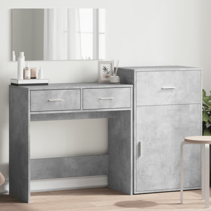 Gossi set de masuta de toaleta, 3 piese, gri beton, lemn prelucrat