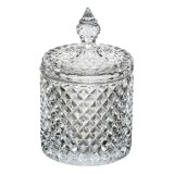 Bomboniera decorativa cu capac din sticla, 550ml, 10x19cm, transparent, design diamant