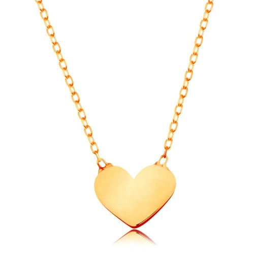 Colier din aur de 14K - lanț lucios subțire, pandantiv - inimă mică plată