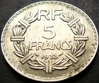 Moneda istorica 5 FRANCI - FRANTA, anul 1933 * cod 3498 = excelenta! foto