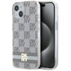 Husa iPhone 15 DKNY IML Checkered Mono Pattern &amp; Printed Stripes MagSafe, bej, DKHMP15SHCPTSE