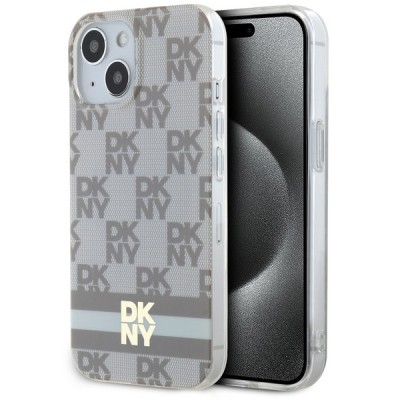 Husa iPhone 15 DKNY IML Checkered Mono Pattern &amp;amp; Printed Stripes MagSafe, bej, DKHMP15SHCPTSE foto