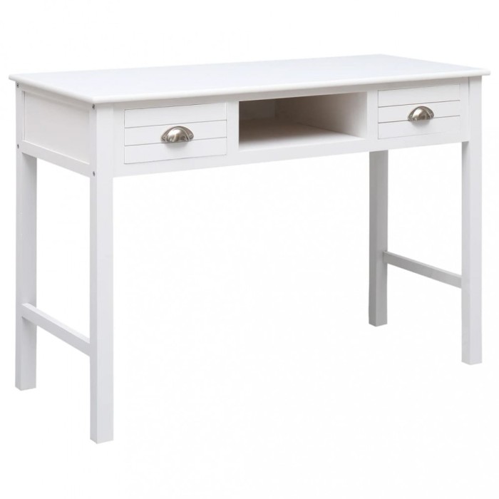 Birou, alb, 108x45x76 cm, lemn masiv de paulownia