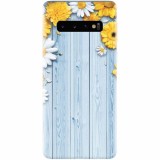 Husa silicon pentru Samsung Galaxy S10, Sunflower On Blue Wood