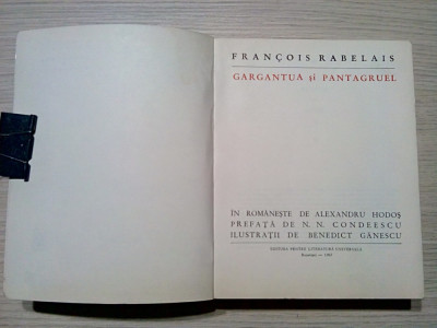 GARGANTUA SI PANTAGRUEL - Francois Rabelais - BENEDICT GANESCU (ilustratii) 1967 foto