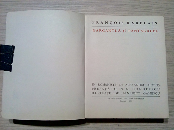 GARGANTUA SI PANTAGRUEL - Francois Rabelais - BENEDICT GANESCU (ilustratii) 1967
