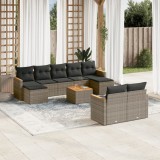 VidaXL Set mobilier de grădină cu perne, 10 piese, gri, poliratan