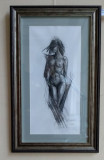 G1. Grafica in carbune, Nud de femeie, inramat cu sticla,, Realism