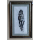 G1. Grafica RavariuArt, carbune pe hartie, Nud de femeie, inramat si cu sticla