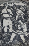 Tarani cu coasa - Nicolae Brana - xilogravura