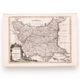 Harta Bulgariei și Rom&acirc;nia (Rumeliei), gravură &icirc;n cupru colorată manual, 1791