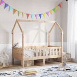 Cadru Pat Tip Casa Copii vidaXL, 80x160 cm, Lemn Masiv Pin, Maro, Cu Somiera, Spatiu Depozitare