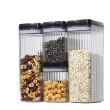 Set 4 Recipiente din Plastic, Cyrax, pentru Alimente/Obiecte, Inchidere Ermetica, Textura Ondulata, 2 x 1.5l, 2 x 3.3 l, Transparent
