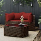 Gossi set mobilier de gradina cu perne, 3 piese, maro, poliratan