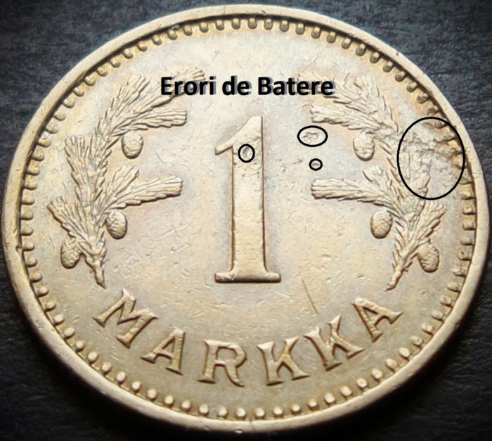 Moneda istorica 1 MARKKA - FINLANDA, anul 1933 *cod 3457 A = erori exfoliere