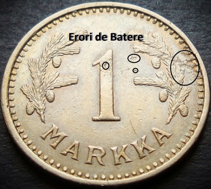 Moneda istorica 1 MARKKA - FINLANDA, anul 1933 *cod 3457 A = erori exfoliere