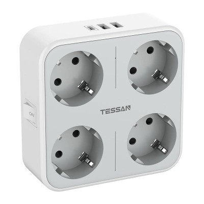 Adaptor priza Tessan TS-302-DE-C, 4 prize, 2 X USB-A, 1X USB-C, 10A foto