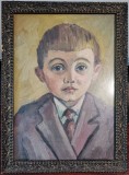 SV * Pictor VASILE HUTOPILA * PORTRET DE COPIL * ulei pe carton * 34 x 46.5 cm