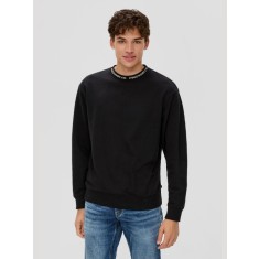 Bluza barbati fara fermoar cu detalii contraste in jurul gatului, Negru, S